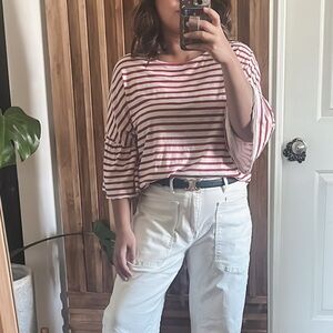LEON & HARPER Dolman Flutter Sleeve Boxy Striped Tee. Size M